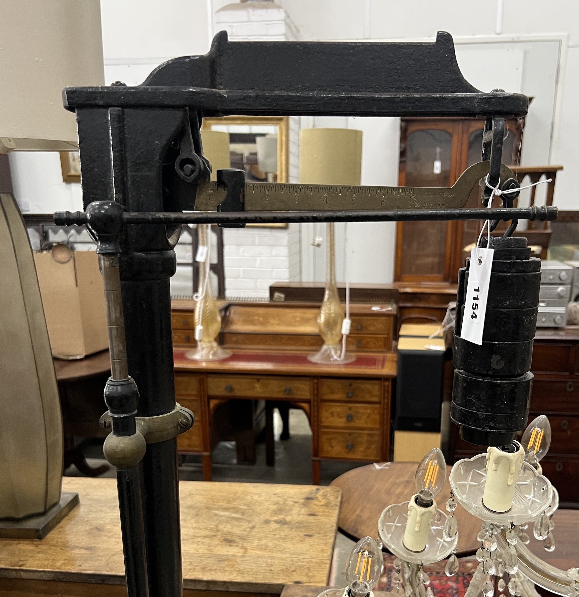 A set of Victorian cast iron weighing scales, height 158cm
